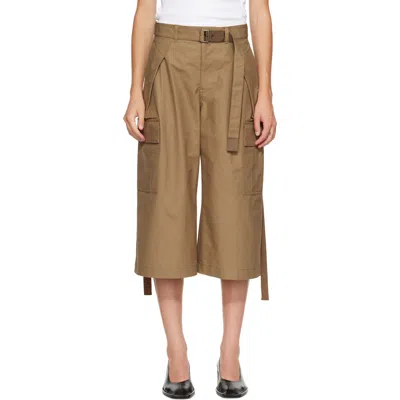 Sacai Khaki Cotton Weather Cargo Shorts In Brown