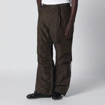 Sacai Nylon Cargo Trousers Belt Loops Wide Leg In Brown