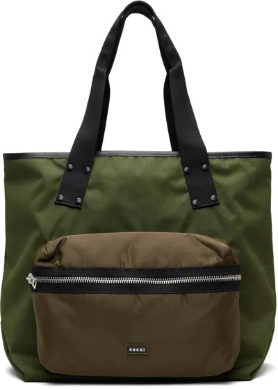 Sacai Khaki Large Pocket Tote In Green