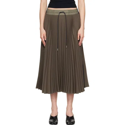 Sacai Khaki Matelasse Twill Midi Skirt In Green