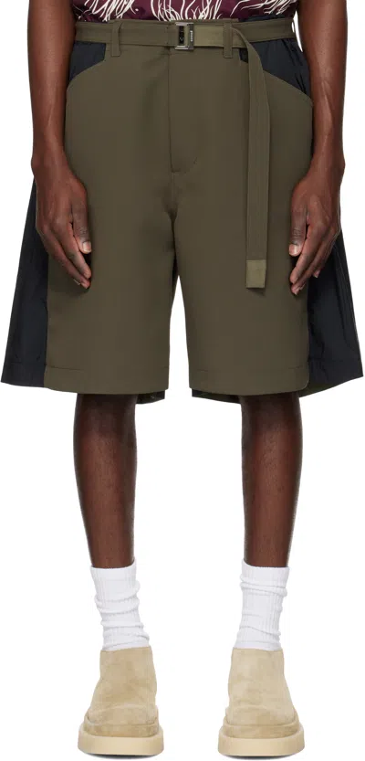 Sacai Khaki Matelasse Twill Mix Shorts In 501 Khaki