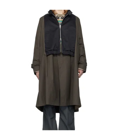 SACAI KHAKI  NAVY COTTON CHINO X GABARDINE COAT
