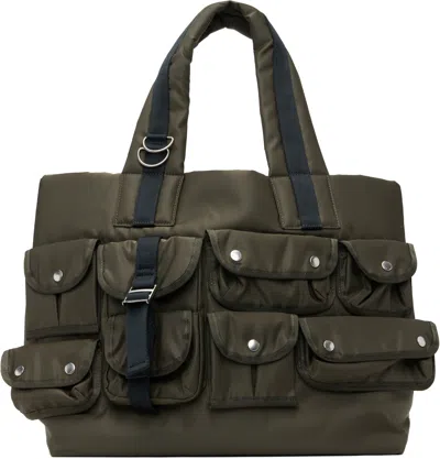 Sacai Khaki Nylon Tote In Brown