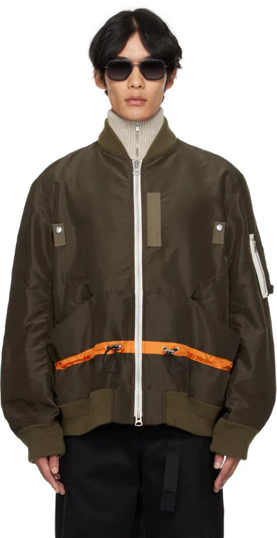 Sacai Khaki Nylon Twill Blouson Bomber Jacket In Brown