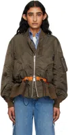 Sacai Khaki Nylon Twill Blouson Bomber Jacket In Brown