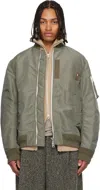 Sacai Khaki Nylon Twill Blouson Bomber Jacket In Green