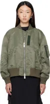 Sacai Khaki Nylon Twill Bomber Jacket In Green