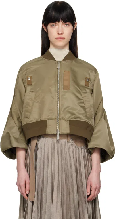 Sacai Khaki Nylon Twill Bomber Jacket In 651 Beige