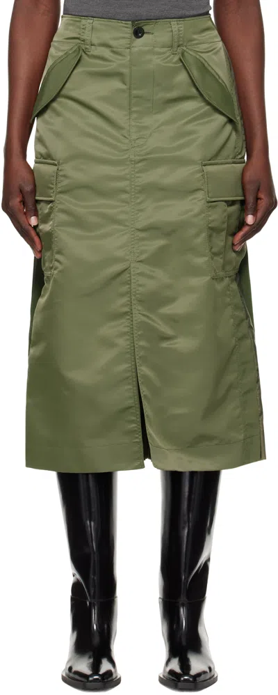 Sacai Khaki Nylon Twill Midi Skirt In 501 Khaki