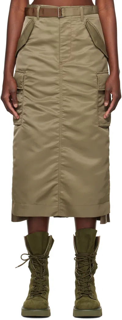 Sacai Khaki Nylon Twill Midi Skirt In 651 Beige