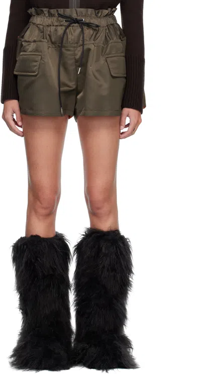 SACAI KHAKI NYLON TWILL SHORTS