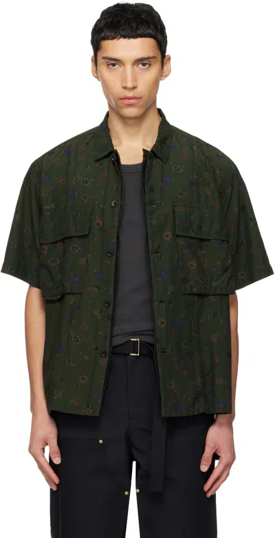 Sacai Khaki Overdyed Floral Print Shirt In Green