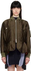 Sacai Khaki Quilted Satin Bomber Jacket In 501 Khaki