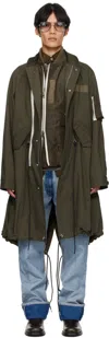 Sacai Khaki Rip Stop Coat In Green