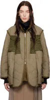 Sacai Khaki Rip Stop Quilted Coat In 637 Beige Olive