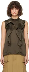 Sacai Asymmetrical Layered Satin Chiffon Tank Top In 501 Khaki