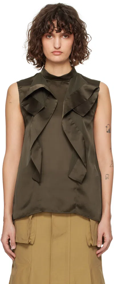 Sacai Asymmetric Satin Blouse In Beige