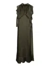 Sacai Khaki Satin Long Dress In Green