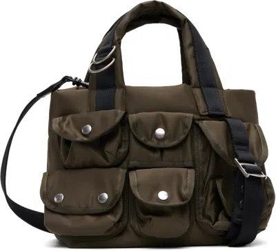 Sacai Khaki Small Nylon Tote In Brown