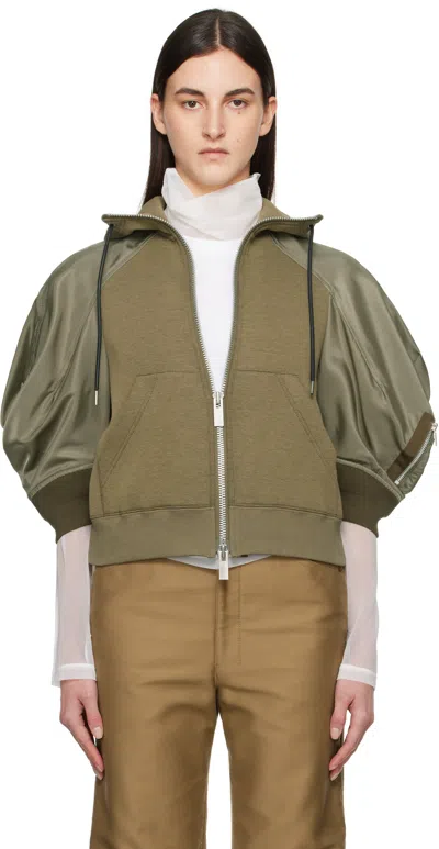 Sacai Khaki Sponge Sweat X Nylon Twill Hoodie In 550 Taupe