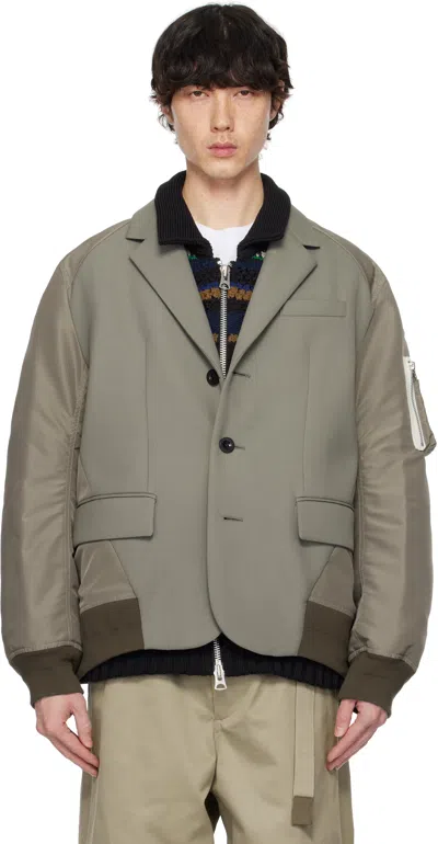 Sacai Khaki Suiting Bonding Mix Blazer In 550 Taupe