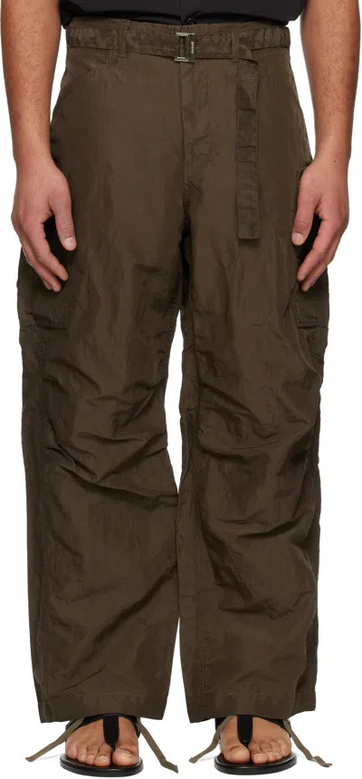 Sacai Khaki Treated Nylon Twill Cargo Pants In Brown