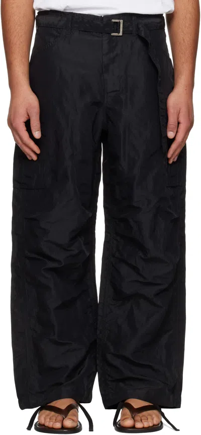 Sacai Khaki Treated Nylon Twill Cargo Pants In Black