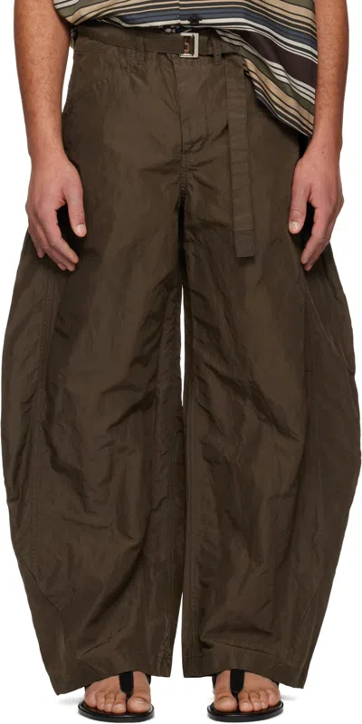 Sacai Khaki Treated Nylon Twill Trousers In Green