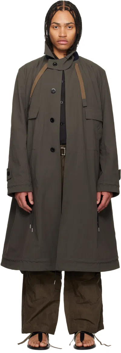 Sacai Khaki Weathercloth Coat In Gray