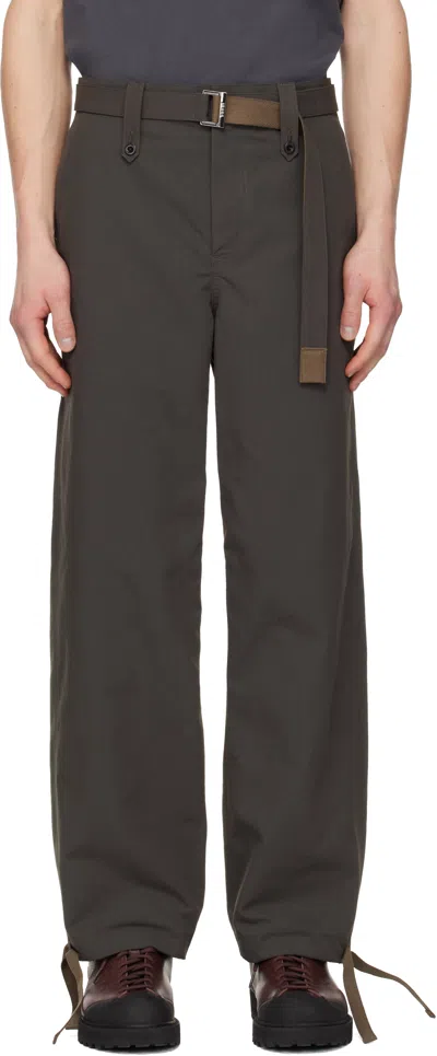 Sacai Khaki Weathercloth Trousers In Brown