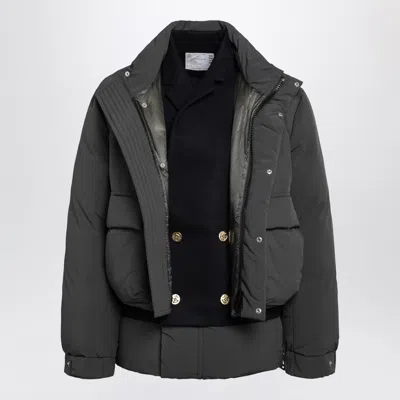 Sacai Khaki-trim Down Jacket With Wool Insert In Gray