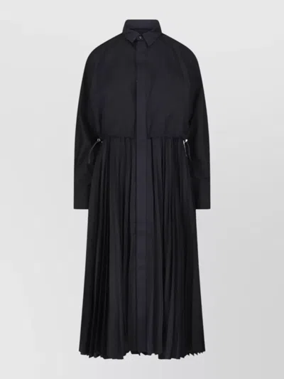 Sacai Pleated Drawstring-waist Dress In Black