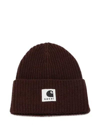 Sacai Carhartt Wip Wool Knit Beanie In Brown