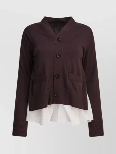 SACAI KNIT CARDIGAN WITH RIBBED CUFFS AND FRONT POCKETS