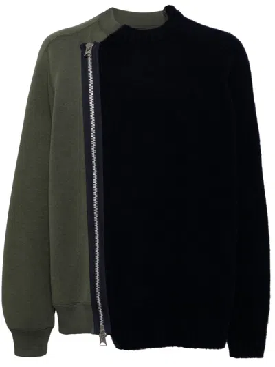 Sacai Panelled Sweater In 绿色