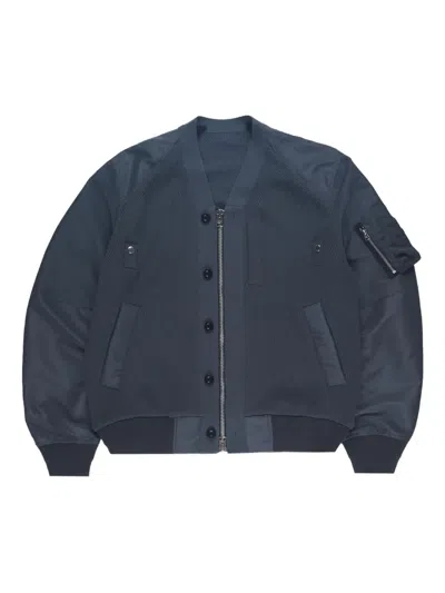 Sacai Knit-panel Bomber Jacket In Blue
