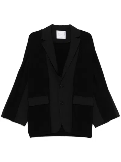 Sacai Knit-panels Blazer In Black  