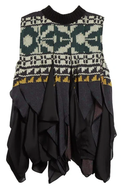 Sacai Knit Pattern Top In Black Green