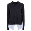 Sacai Knit Wool Cardigan With Striped Hem Insert In Black
