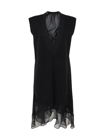 Sacai Satin Dress In Black  