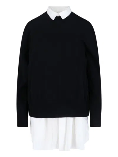 Sacai Knitted And Cotton Dress In Black