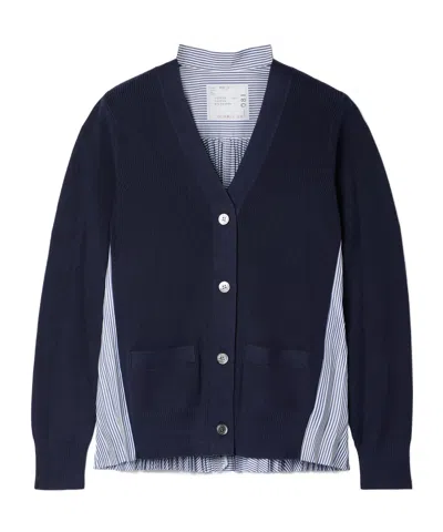 Sacai Knitted Cardigan In Blue