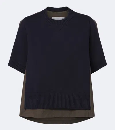 Sacai Knitted Cotton And Cashmere-blend Top In Black