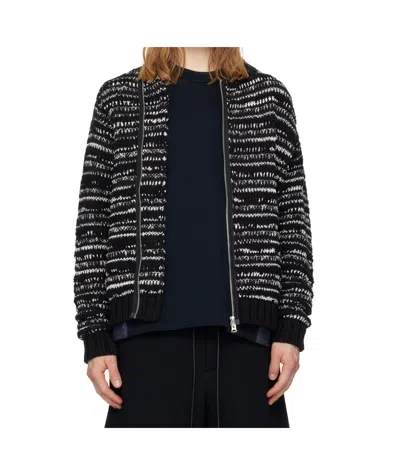 Sacai Knitted Cotton Blend Cardigan In Black