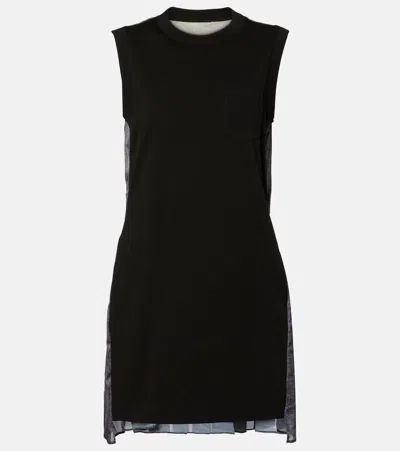 Sacai Knitted Cotton Minidress In Black
