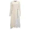 Sacai Knitted Lace Accent Long Sleeve Midi Sweater Dress In Cream Wool In White
