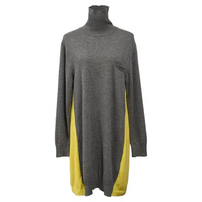 Sacai Knitted Lace Trim Midi Turtleneck Dress In Multicolor Wool In Gray