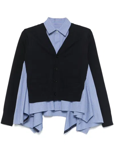 Sacai Knitted-panel Shirt In 蓝色
