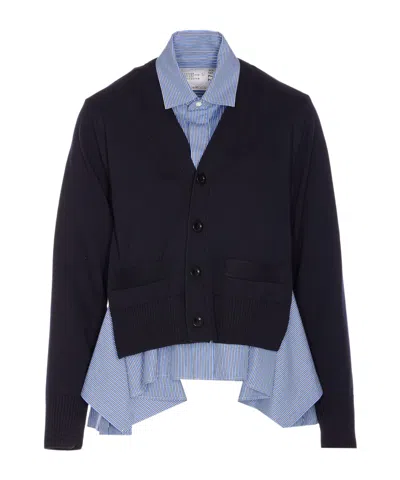 Sacai Knitted-panel Shirt In Black