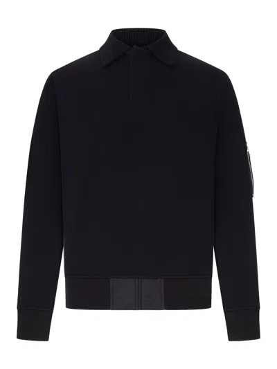 Sacai Knitted Polo Shirt With Zip Detail In Blue